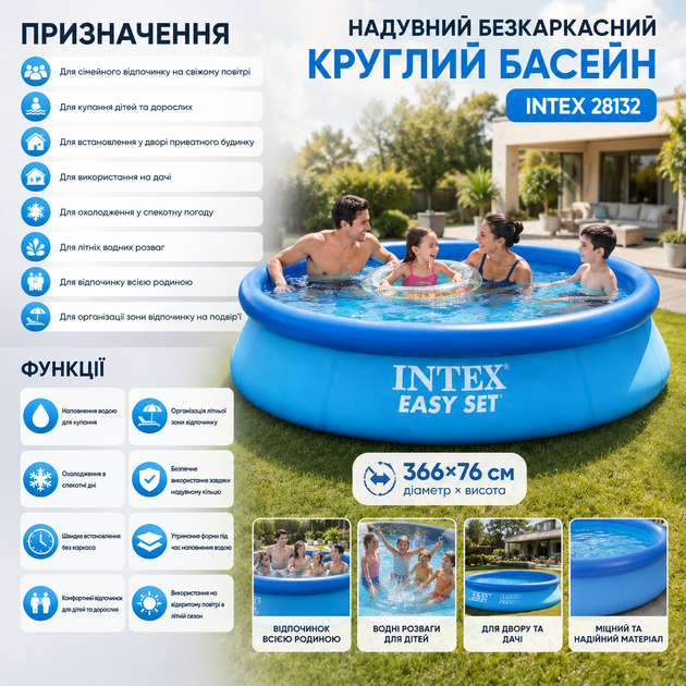 Надувной бескаркасный круглый бассейн Intex 28132 (366×76 см) - изображение 3