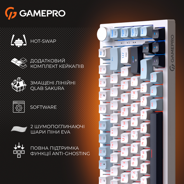Клавиатура проводная GamePro MK160 V2 Warden QLAB Sakura Linear RGB USB White (MK160-V2-BL-QS) - изображение 16