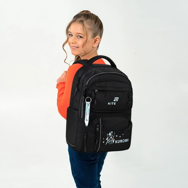 Рюкзак школьный для подростка Kite Education Teens Kuromi, для девочек, черный (HK26-2594M) - изображение 10