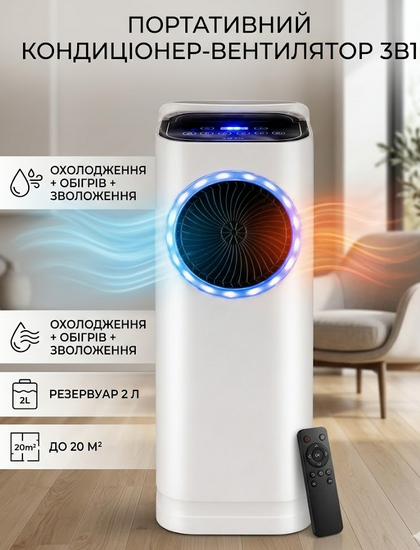 Портативный кондиционер BITEK обогрев и охлаждение 100–4000 Вт, бак 2 л, увлажнение воздуха, пульт ДУ, для помещений до 20 м² - Фото 1 Портативный кондиционер BITEK обогрев и охлаждение 100–4000 Вт, бак 2 л, увлажнение воздуха, пульт ДУ, для помещений до 20 м² - изображение 1