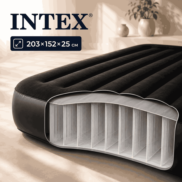 Матрас надувной Intex "Queen" черный, велюр (203х152х25 см) 64143 - изображение 2