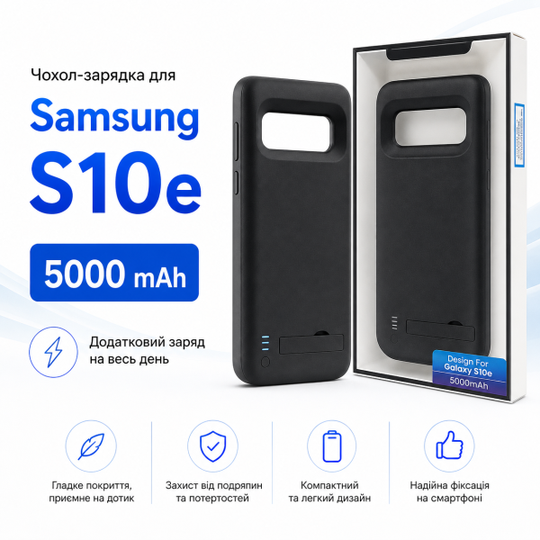 Чохол-зарядка Power Case для Samsung S10e (5000 mAh) Чорний - Фото 2 Чохол-зарядка Power Case для Samsung S10e (5000 mAh) Чорний - зображення 2