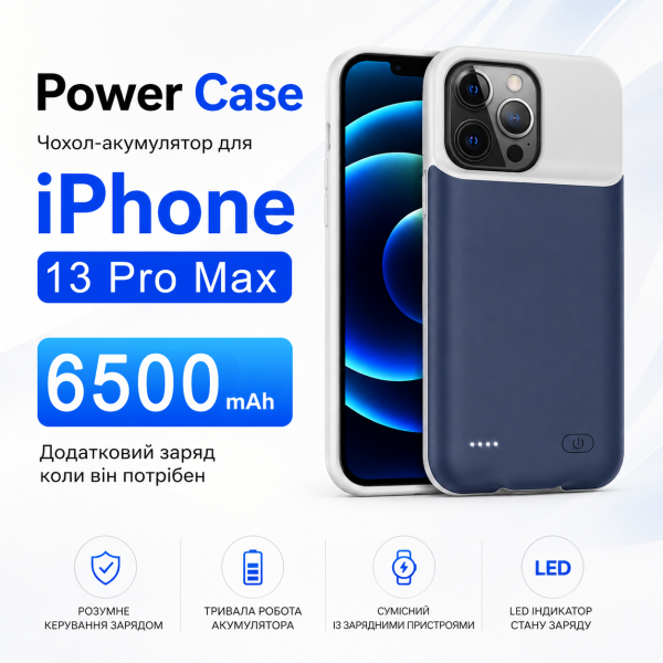 Чехол-зарядка Power Case для iPhone 13 Pro Max (6500 mAh) Blue - изображение 2