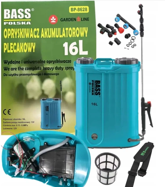 Аккумуляторный опрыскиватель на 16 л электроопрыскиватель ранцевый Bass Polska BP-8628 с насадкой для распыления гербицидов Синий - Фото 7 Аккумуляторный опрыскиватель на 16 л электроопрыскиватель ранцевый Bass Polska BP-8628 с насадкой для распыления гербицидов Синий - изображение 7