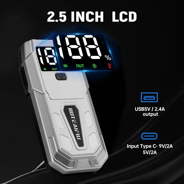 Пусковое устройство BOTEAIFIU 5000A Peak 12V 21800 mAh Бустер для авто с функцией Power Bank + фонарь - изображение 2