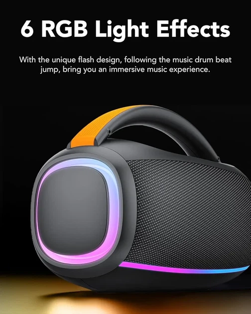 Портативная колонка 80 Вт, водонепроницаемая IPX7 уличная с RGB подсветкой - изображение 6