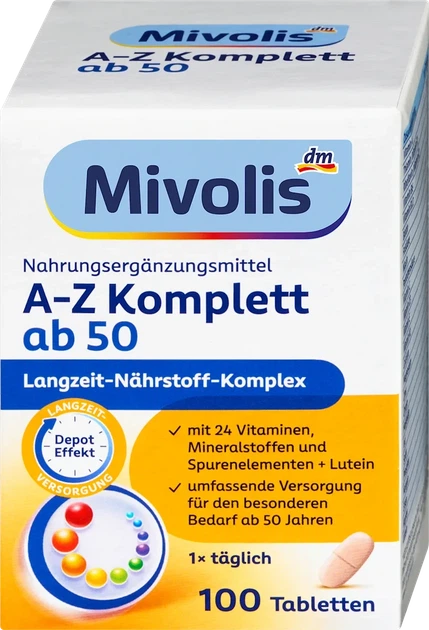 Витамины и минералы Mivolis комплекс от А до Цинка специально для людей старше 50 лет, 100 таблеток - изображение 5