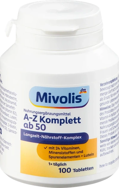 Витамины и минералы Mivolis комплекс от А до Цинка специально для людей старше 50 лет, 100 таблеток - изображение 6