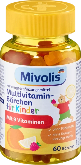 Витамины и минералы Mivolis Мультивитамины для детей, желейные конфеты, 60 шт. - Фото 5 Витамины и минералы Mivolis Мультивитамины для детей, желейные конфеты, 60 шт. - изображение 5