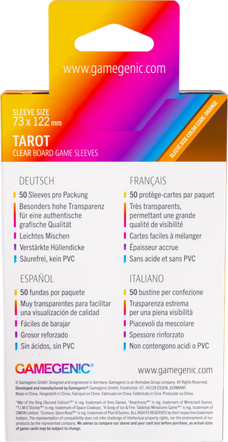 Протектори для карт Gamegenic Board Game Tarot 73 x 122 мм 50 шт. (4251715419885) - зображення 2