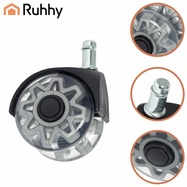 Колеса для офисного и геймерского кресла Ruhhy 25280 бесшумные ролики PU на подшипниках 2.5" комплект 5 шт 11×22 мм Серые - Фото 3 Колеса для офисного и геймерского кресла Ruhhy 25280 бесшумные ролики PU на подшипниках 2.5" комплект 5 шт 11×22 мм Серые - изображение 3