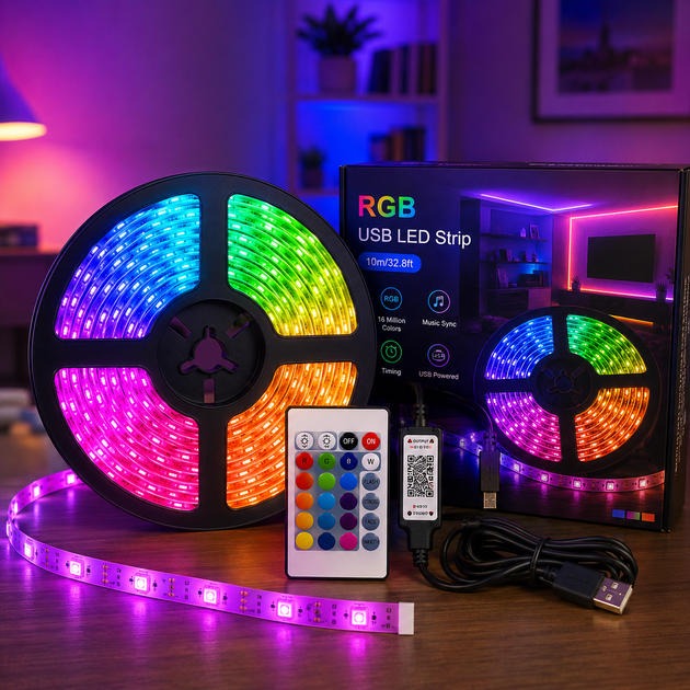 Гнучка світлодіодна стрічка RGB USB 20м / RGB стрічка / USB Led стрічка + пульт - зображення 3