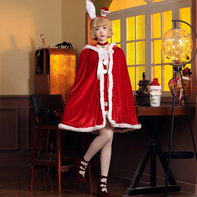Рождественская накидка Mrs Claus с капюшоном - праздничный плащ Санта / Снегурочка для новогодней вечеринки и косплея - изображение 2
