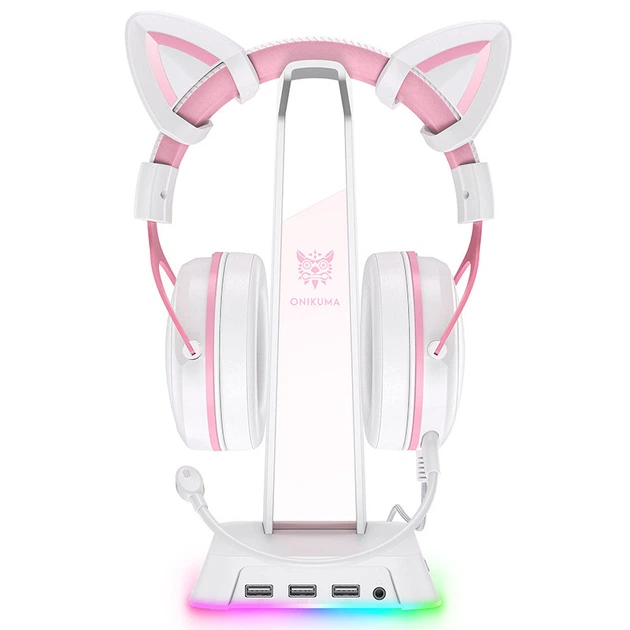 Держатель наушников Onikuma ST-2, RGB, Gaming, 3USB, AUX, 1.5m, white - изображение 5