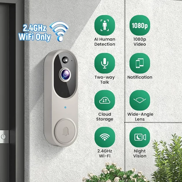 Умный беспроводной WiFi видеозвонок 1080P: AI обнаружение людей, ночное видение, двусторонняя связь, аккумулят - Фото 8 Умный беспроводной WiFi видеозвонок 1080P: AI обнаружение людей, ночное видение, двусторонняя связь, аккумулят - изображение 8