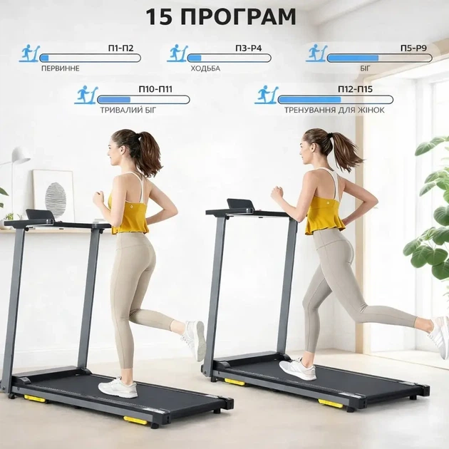 Бігова доріжка Novonova SY-T2712 електрична 1200 Вт 1–12 км/год 120 кг LCD Bluetooth 15 програм складана чорна - зображення 4