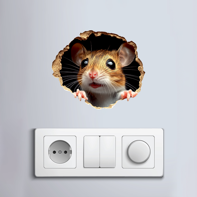 Наклейка на стіну 3D вінілова Мишка S 140x120 мм інтер’єрна самоклейка на розетку Happy Pocket D202630 - зображення 2