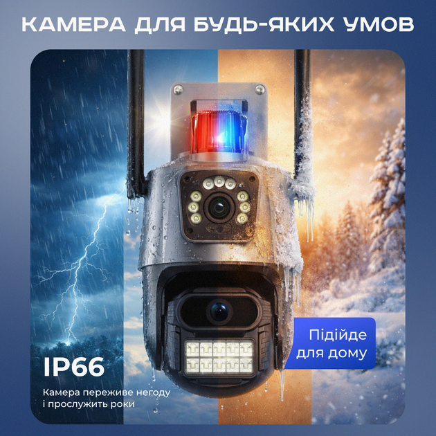 Вулична ip камера відеоспостереження Wi-Fi 6 Mp з двома об'єктивами нічним режимом мікрофоном огляд 360 записом - зображення 2