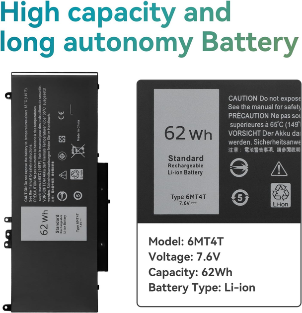 Аккумуляторная батарея K KYUER 6MT4T для Dell Latitude E5470 E5570 E5270 Precision 3510 7.6V 62Wh литий-ионная черная - изображение 3