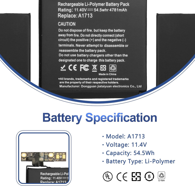 Усиленный аккумулятор BND A1713 A1708 для MacBook Pro 13 (2016-2020) батарея высокой емкости 4781 mAh с инструментами - изображение 2