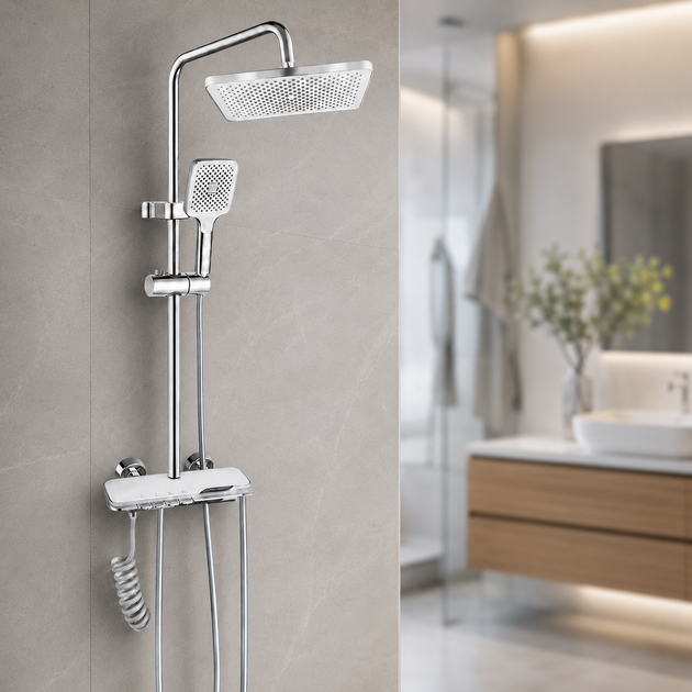 Душевая система Faucet CRH-8916 со смесителем, верхний и ручной душ, металлическая, хром - изображение 4
