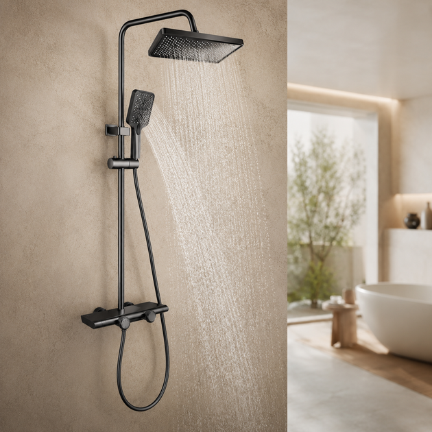 Душевая система со смесителем Faucet CR-25HT030 металл верхний и ручной душ настенная графитовая - изображение 5