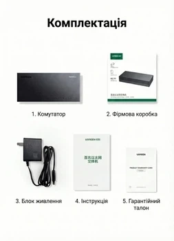 Коммутатор сетевой UGREEN 8-портовый Gigabit Ethernet Switch в алюминиевом корпусе Black (CM632) - изображение 4