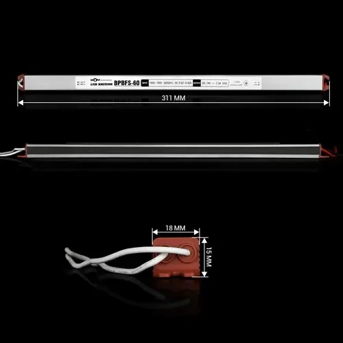 Блок питания для светодиодной (LED) ленты BIOM 24В 60Вт 2.5А мебельный (узкий) - IP65 герметичный (stick,slim) - изображение 3