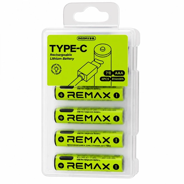 Акумуляторні батарейки 4 шт AAA REMAX 1.5V Li-ion 435mAh (814mWh/3.7V) USB Type-C + кабель для заряджання - зображення 7