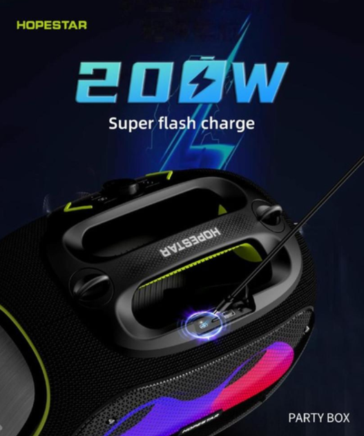 Портативная колонка bluetooth HOPESTAR PartyBox RGB 120W с двумя микрофонами Черная 016809 - Фото 3 Портативная колонка bluetooth HOPESTAR PartyBox RGB 120W с двумя микрофонами Черная 016809 - изображение 3