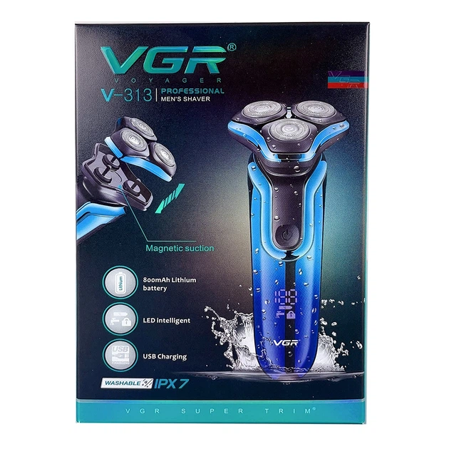 Электробритва VGR V-313, роторная, IPX7, синяя - изображение 3