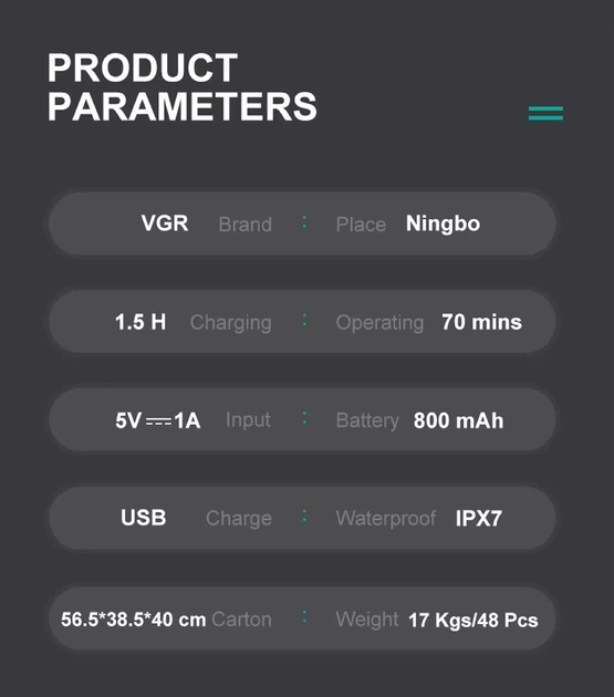 Электробритва VGR V-313, роторная, IPX7, синяя - изображение 10