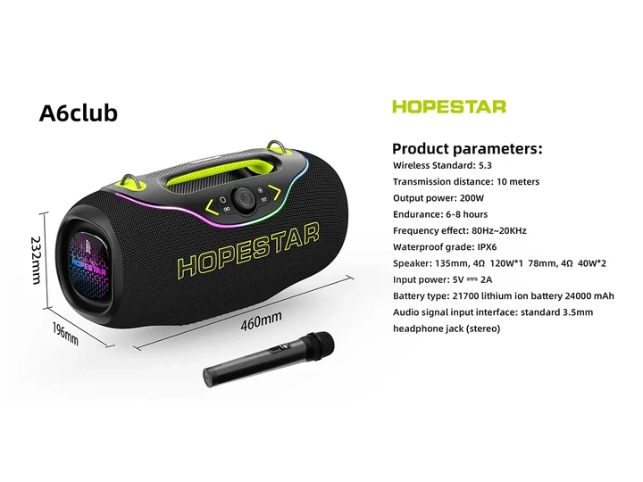 Портативная колонка Мінідинамік Bluetooth HOPESTAR A6CLUB 6шт 6194 - изображение 2