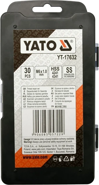 Набір для ремонту різьби YATO M6 x 1.0 мм HSS 4241/4341 30 шт YT-17632 - Фото 3 Набір для ремонту різьби YATO M6 x 1.0 мм HSS 4241/4341 30 шт YT-17632 - зображення 3