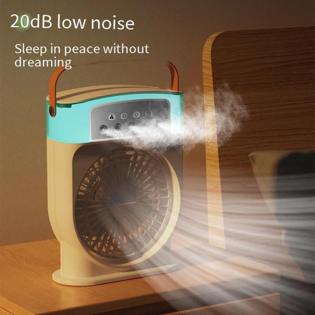 Портативный вентилятор Portable Cold Fan с функцией увлажнения и ароматизации воздуха 3 скорости, встроенный аккумулятор, подсветка Черный - изображение 6