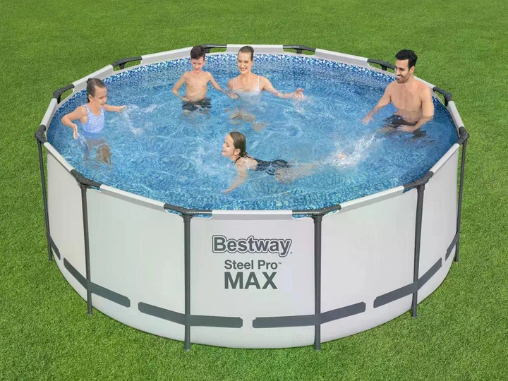 Каркасный бассейн Bestway 56420-4в1 серый круглый из ПВХ и стали на 10250 л с подстилкой стремянкой и тентом 366х122 см (9-163-56420-4 BW) - изображение 4