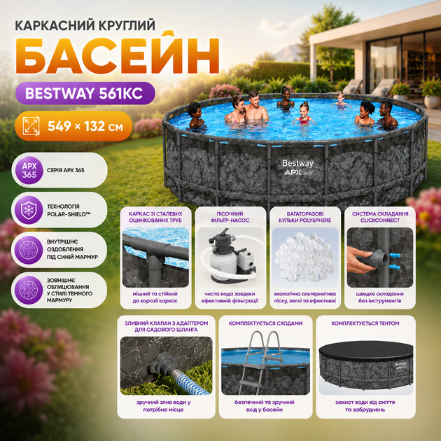 Каркасный круглый бассейн Bestway 561KC, 549×132 см - изображение 3