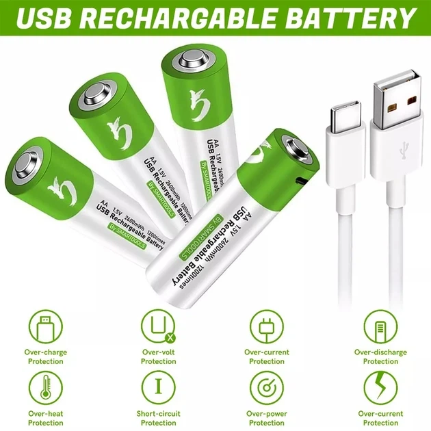 Аккумулятор AA Smartoools 1700 mAh пальчиковый Li-Ion со встроенной зарядкой Type-C 1.5V (19328) - изображение 4