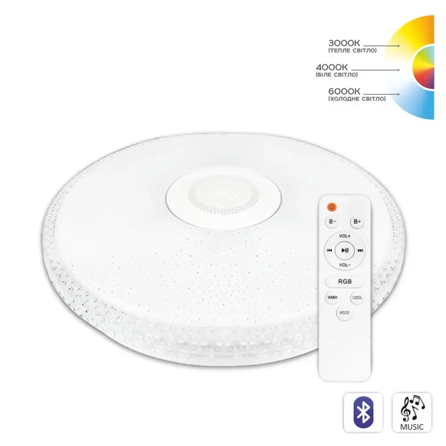 Світильник світлодіодний накладний Biom SMART Bluetooth-динамік з д/к 70W 3000-6000 К (SML-R47-70-M-RGB) - Фото 7 Світильник світлодіодний накладний Biom SMART Bluetooth-динамік з д/к 70W 3000-6000 К (SML-R47-70-M-RGB) - зображення 7