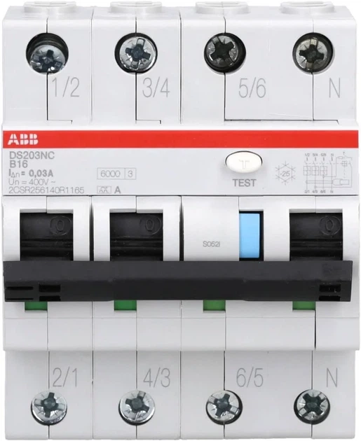 Автоматический выключатель ABB DS203NC INT DIF MAG / B16 / 6 kA / 3P+N / Type-A / 30 мА / Белый Б/В k1 - изображение 2