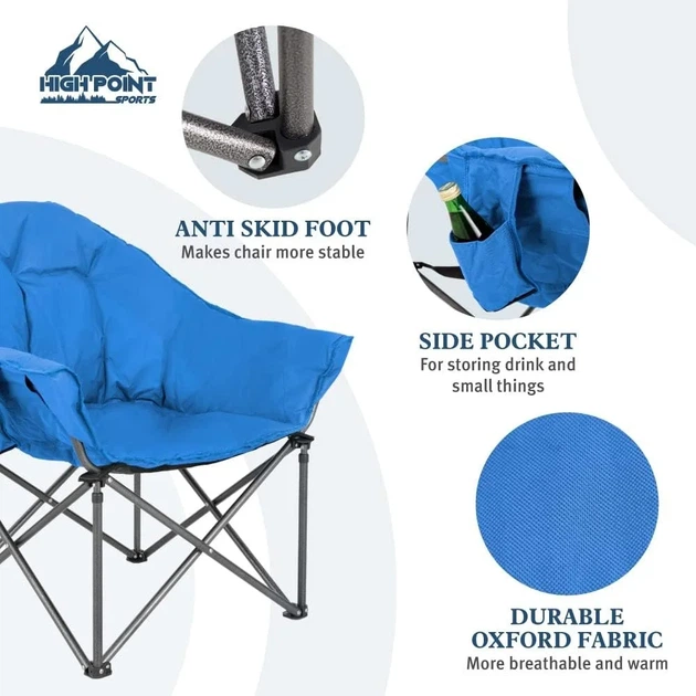 Раскладное кресло для кемпинга HIGH POINT SPORTS XXL / до 150 кг / Голубой Б/В - Фото 6 Раскладное кресло для кемпинга HIGH POINT SPORTS XXL / до 150 кг / Голубой Б/В - изображение 6