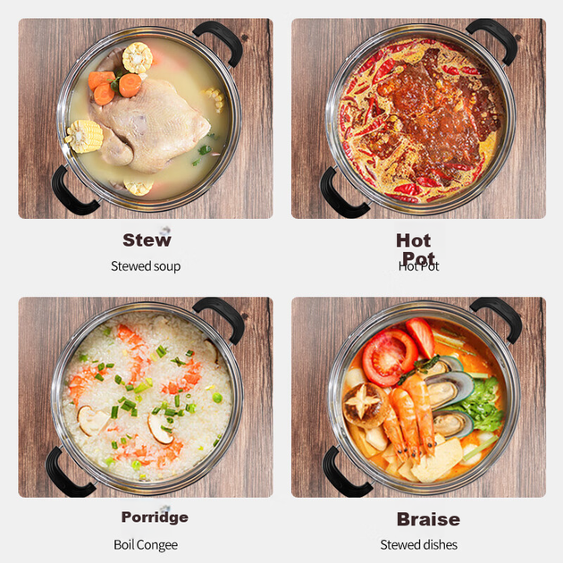 Супник KEGOO Hot Pot, сумісний з газовою плитою та індукційною плитою, товщиною 30 см, з нержавіючої сталі, для приготування супів, гасіння та каші KG115 - изображение 7