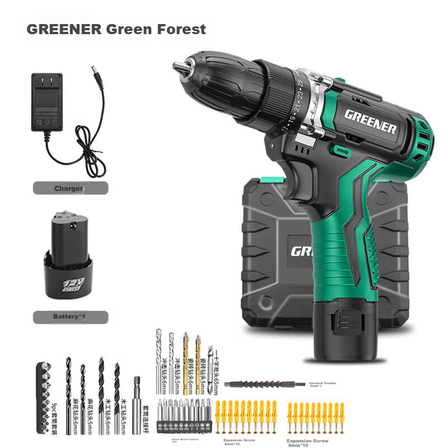 Электрическая дрель GREENER 12V, дрель с литиевым аккумулятором, электрическая отвертка, ручная дрель для дома, электрическая отвертка, набор инструментов из 55 предметов - изображение 4