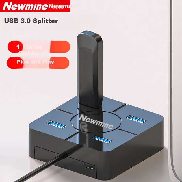 Newmine HUB3100 USB 3.0 концентратор, високошвидкісна 4-портова док-станція розширення, чотирипортовий адаптер для ноутбука, багатопортовий кабель-подовжувач, чорний - Фото 4 Newmine HUB3100 USB 3.0 концентратор, високошвидкісна 4-портова док-станція розширення, чотирипортовий адаптер для ноутбука, багатопортовий кабель-подовжувач, чорний - зображення 4