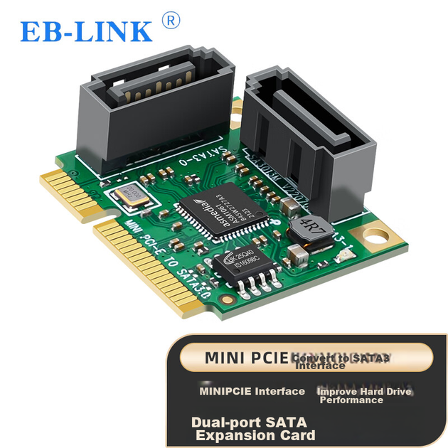 EB-LINK MiniPCIe to SATA 3.0 Expansion Card, 2 Ports, 6Gbps Mini PCI-E Internal SSD Adapter Card, Can Can Use As System Disk - изображение 4