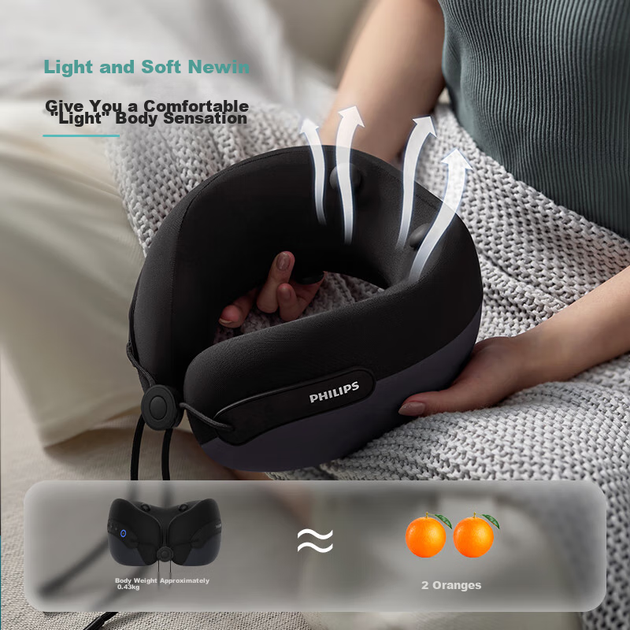 Масажер для шиї PHILIPS, U-подібний масажер для шийного відділу хребта, масажна подушка для сну, підтримка шиї з тепловою терапією та вібраційним масажем, PPM3106N, подарунок для дівчини - зображення 7