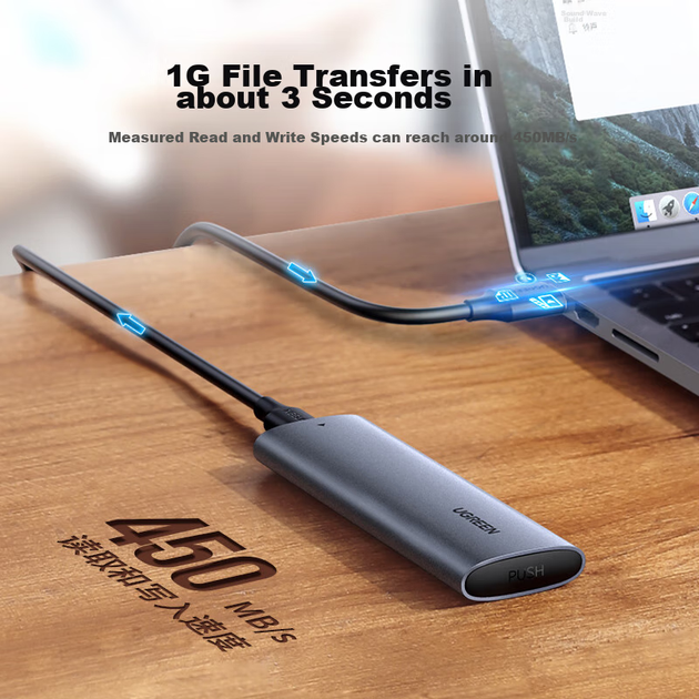 Зовнішній корпус для жорсткого диска UGREEN M.2 SATA/NGFF, інтерфейс USB 3.0, сумісний з SSD для настільних та портативних комп'ютерів, корпус для зовнішнього жорсткого диска Apple 16 ТБ - зображення 5