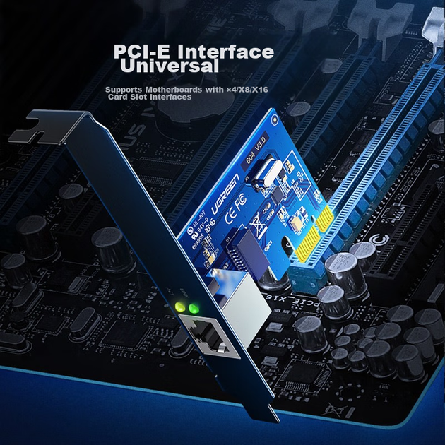 Сетевой адаптер UGREEN PCI-E — Gigabit Ethernet, внутренняя проводная сетевая карта для настольного компьютера, карта с автоадаптивным Ethernet, карта расширения гигабитного сетевого порта, интерфейс RJ45 для материнской платы компьютера. - изображение 7