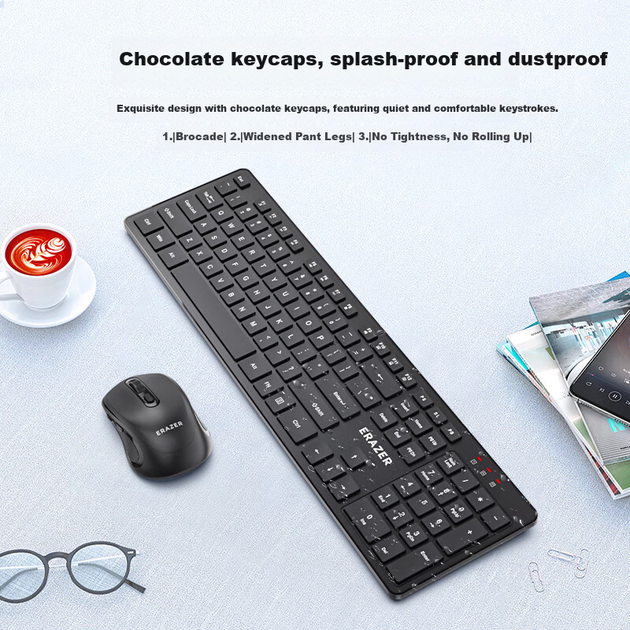 Бездротова клавіатура та миша Lenovo Ecosystem Brand Yinen з килимком для миші, повнорозмірний, стійкий до вологи, для офісного ноутбука/настільного комп'ютера/сумісний з Xiaoxin, чорний колір KN301 - зображення 9