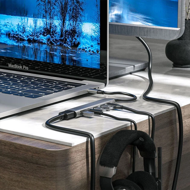 Док-станція розширення Youlianxing Type-C — HDMI, шестиканальний USB-C-хаб, адаптер для навушників 3,5 мм, конвертер 4K, сумісна з хмарними комп'ютерами Huawei і ZTE, ноутбуками, смартфонами та планшетами. - зображення 4